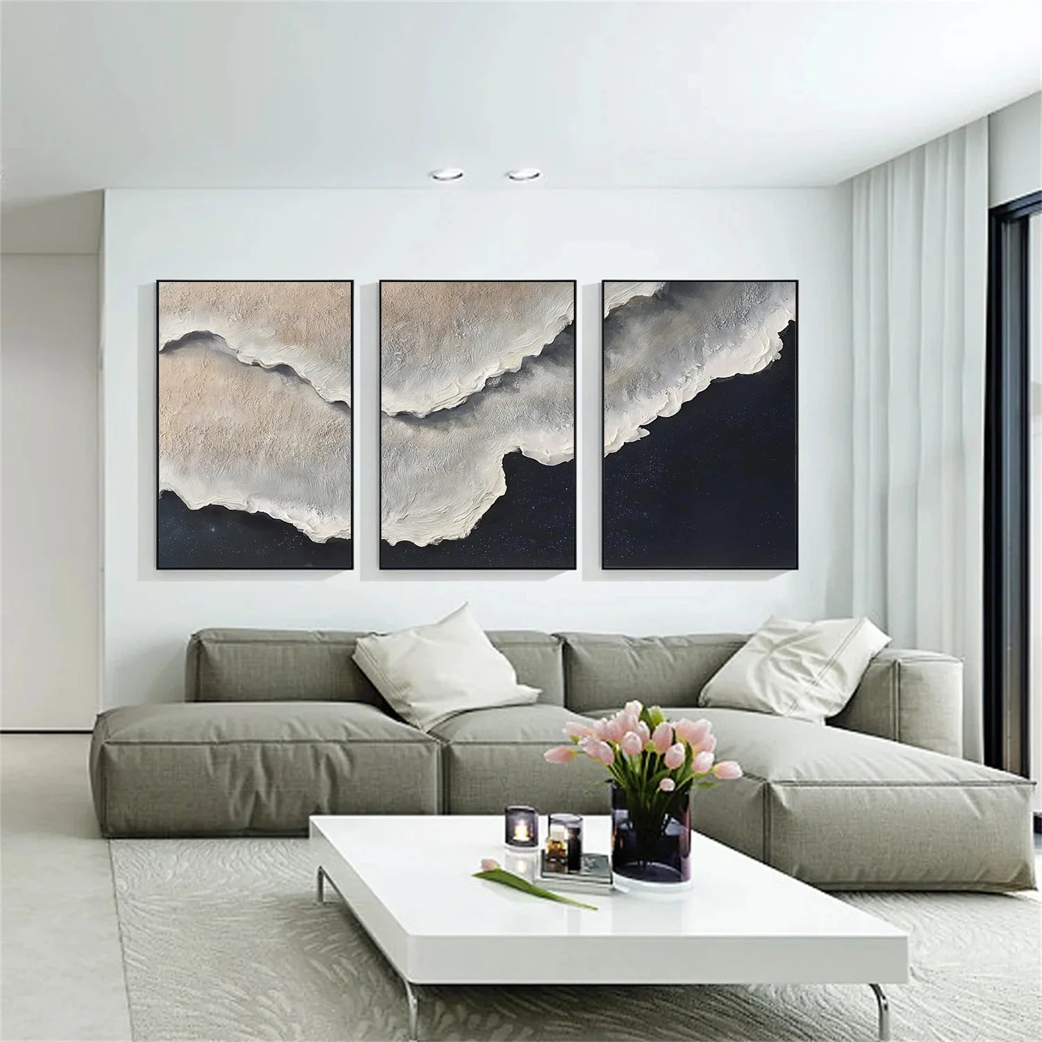 Sea & Sky Abstract Textured Wall Art Set of 3 #MS278