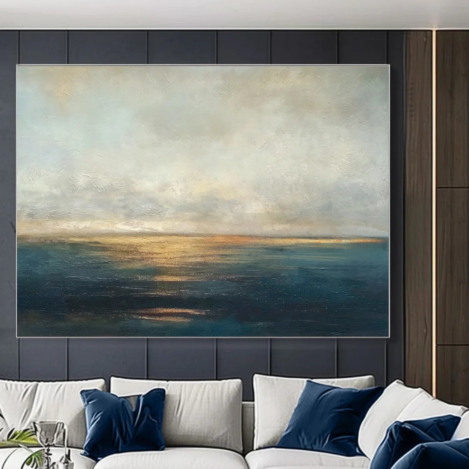 Blue and Gold Abstract Canvas Art #WS899