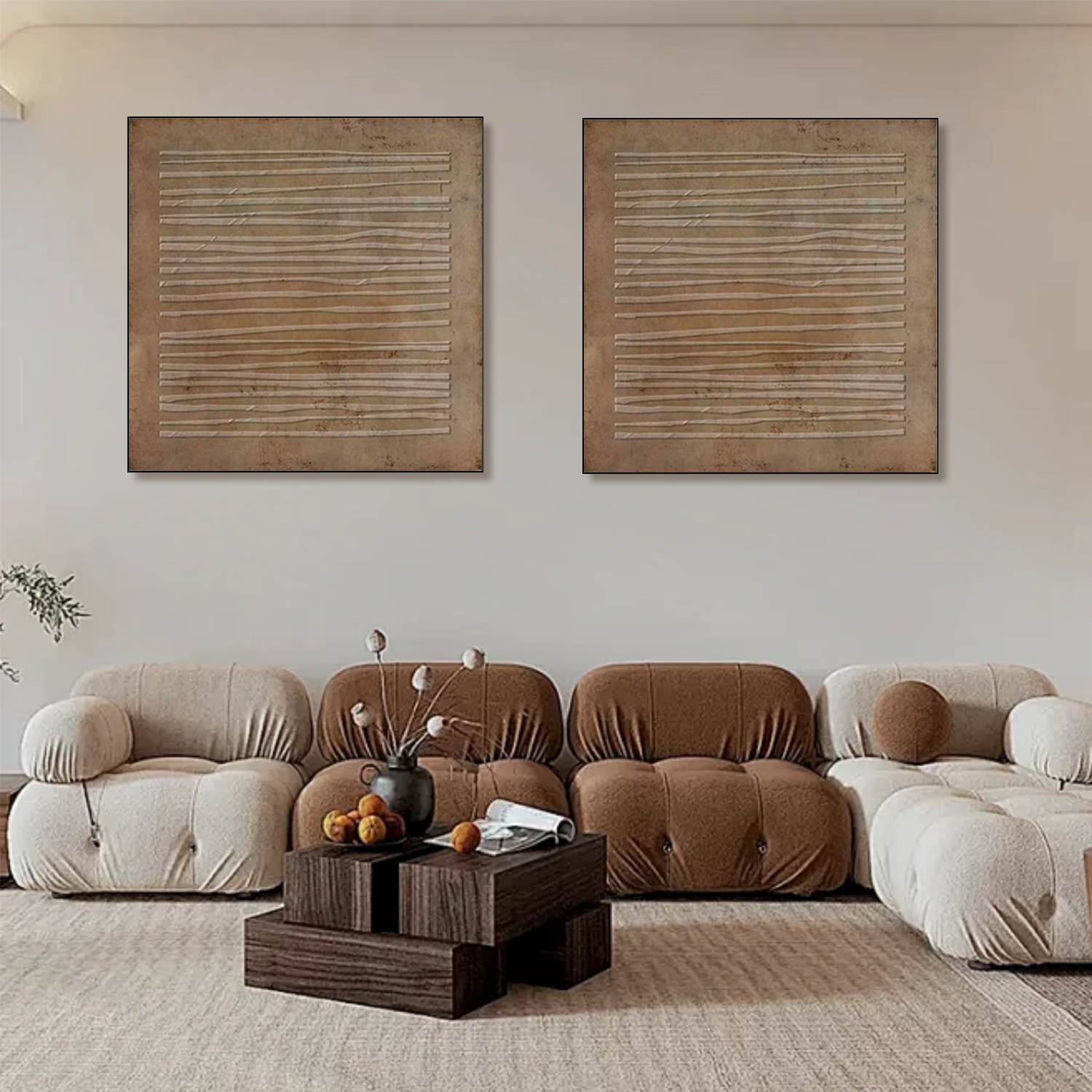 Beige and Brown Wabi Sabi Textured Canvas Art Set of 2 #WS639