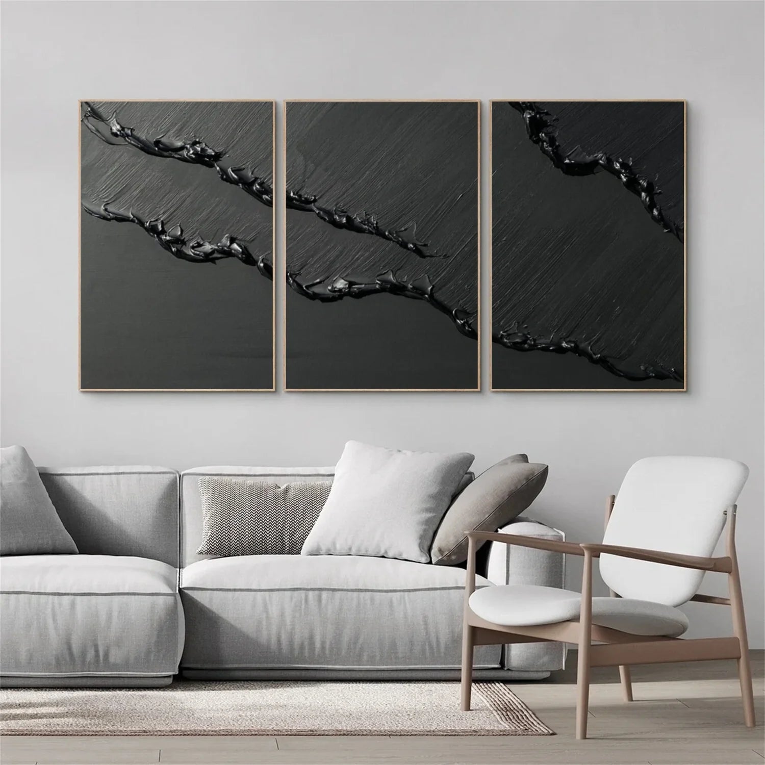 Black Minimalist Textured  Canvas Art Set of 3 #MZ115