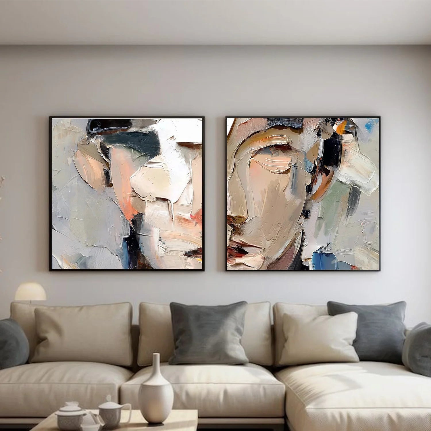 Abstract Portrait Textured Wall Art Set of 2 #AP124