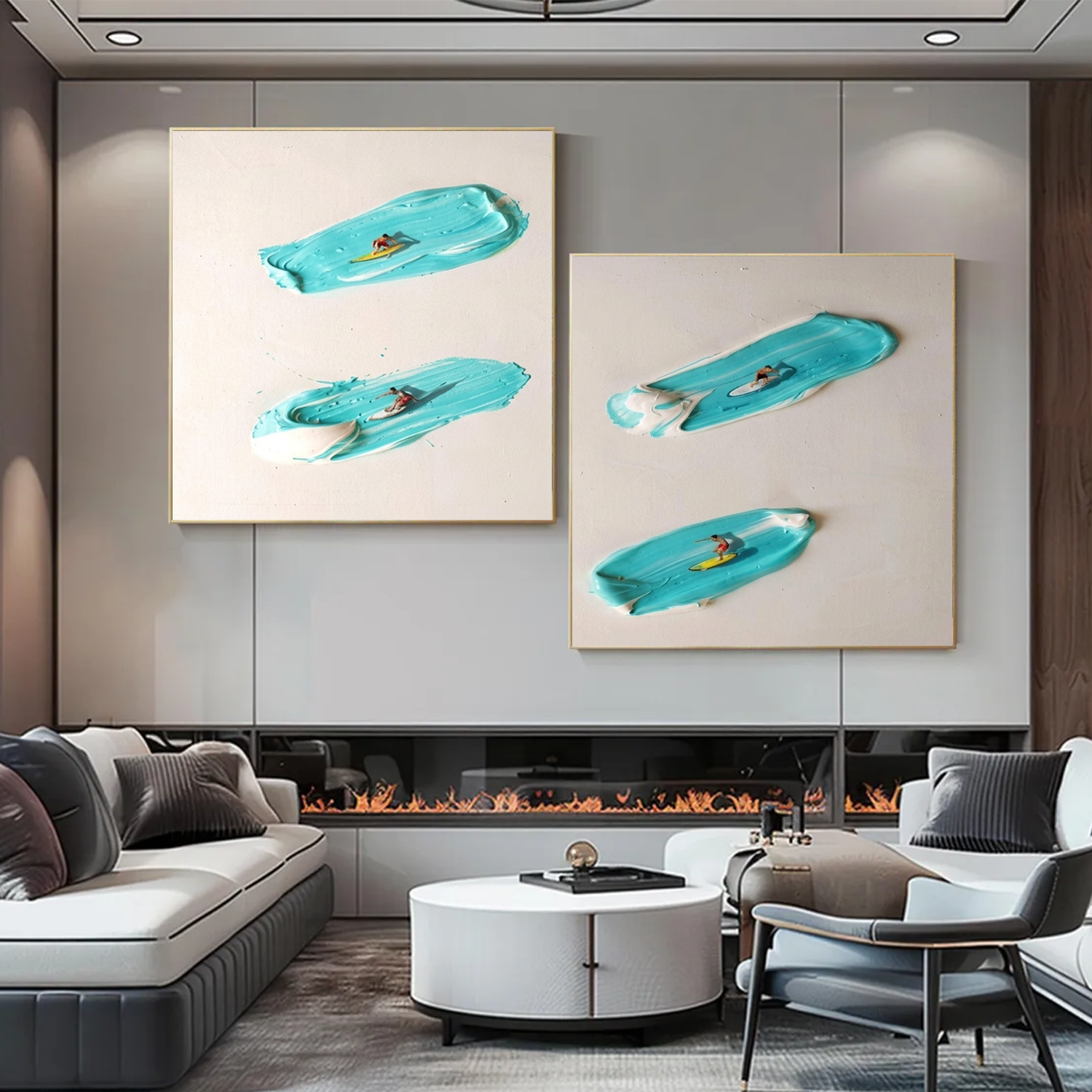 Surfing Sport Textured Wall Art Set of 2 #SA092
