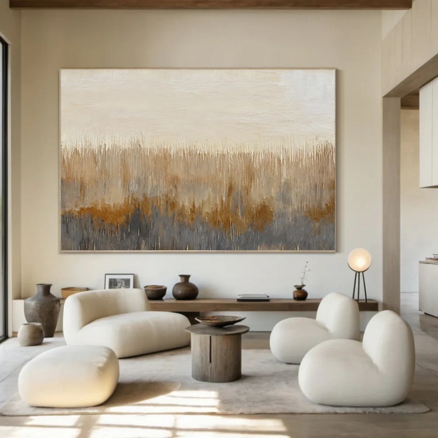 Beige and Brown Abstract Canvas Art #WS891