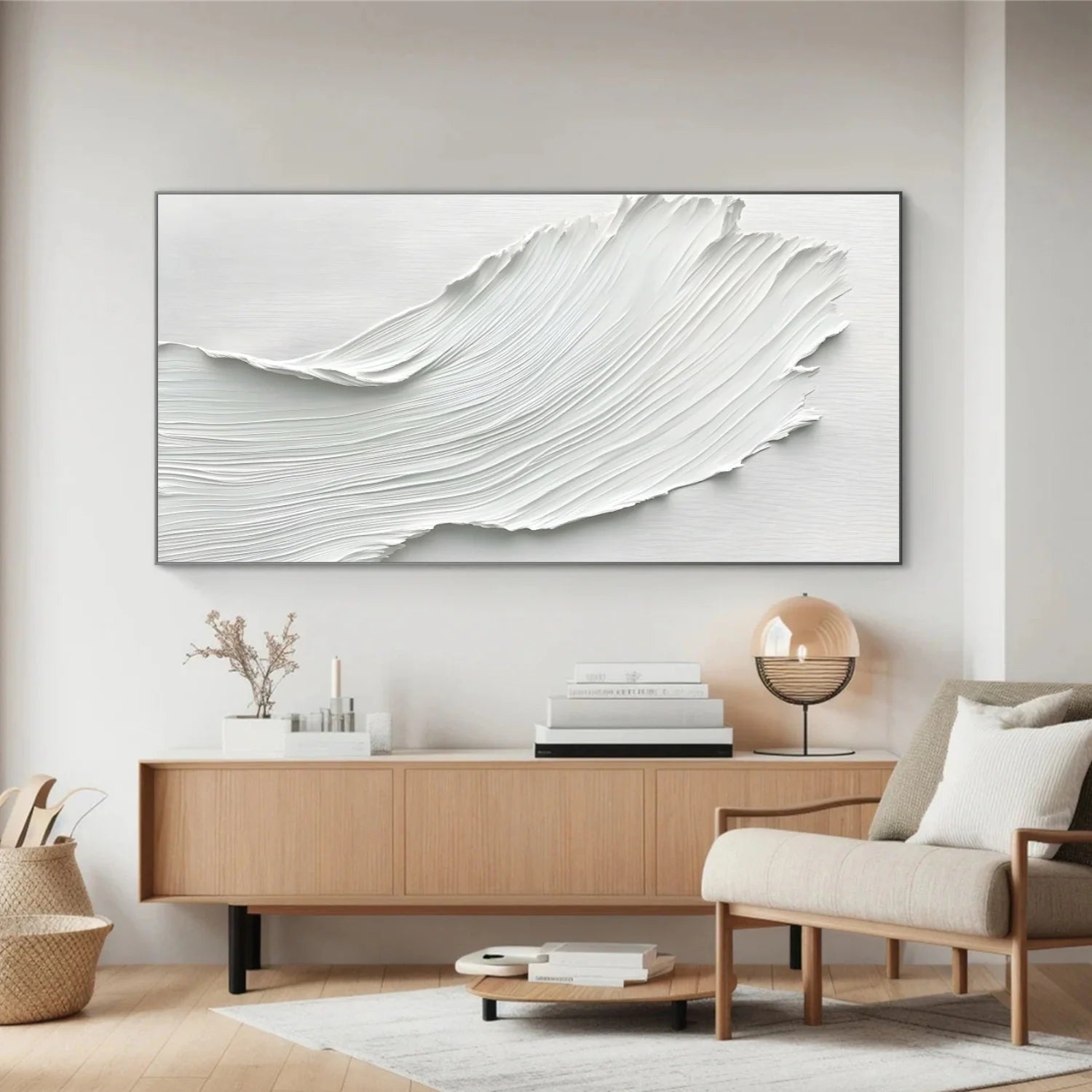 White Minimalist Textured Canvas Art #MM266