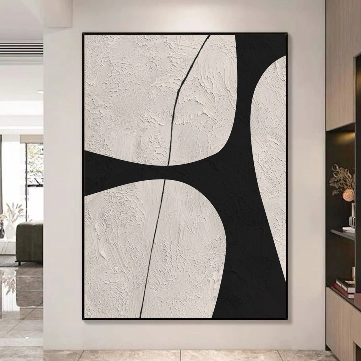 Beige & Black Abstract Textured Canvas Art #WS783