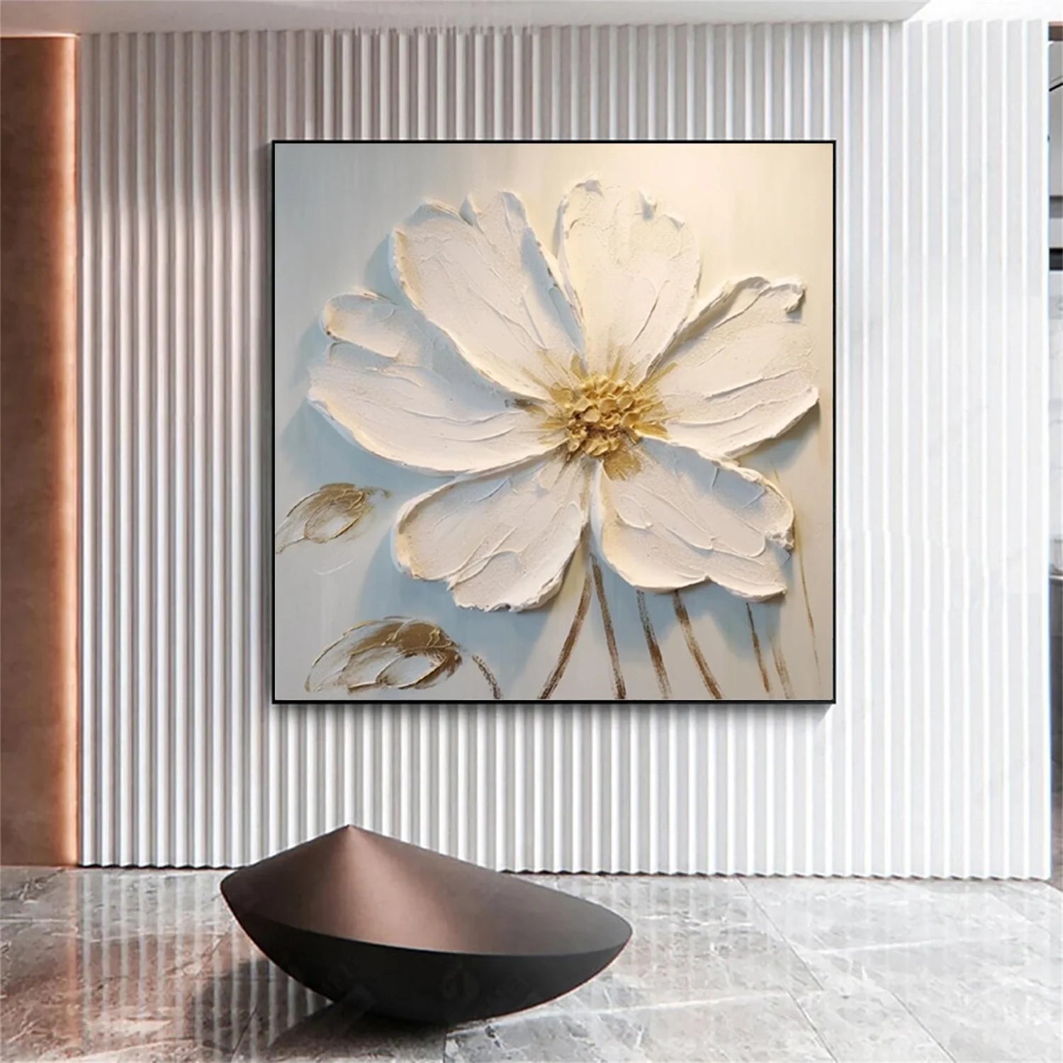 White Flower & Tree Abstract Textured Wall Art #ML136