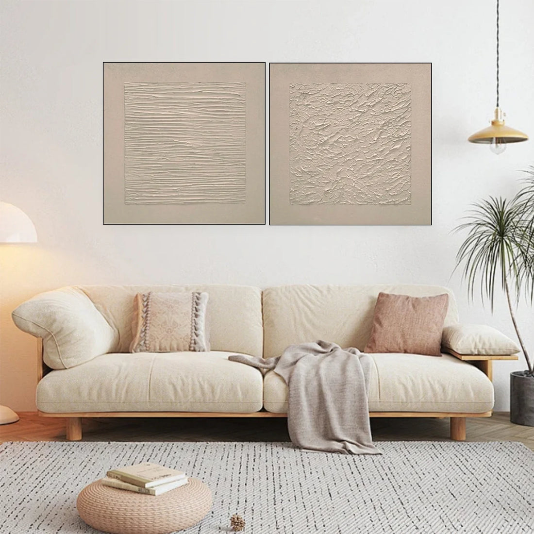 Beige Minimalist Textured Canvas Art Set of 2 #MZ105