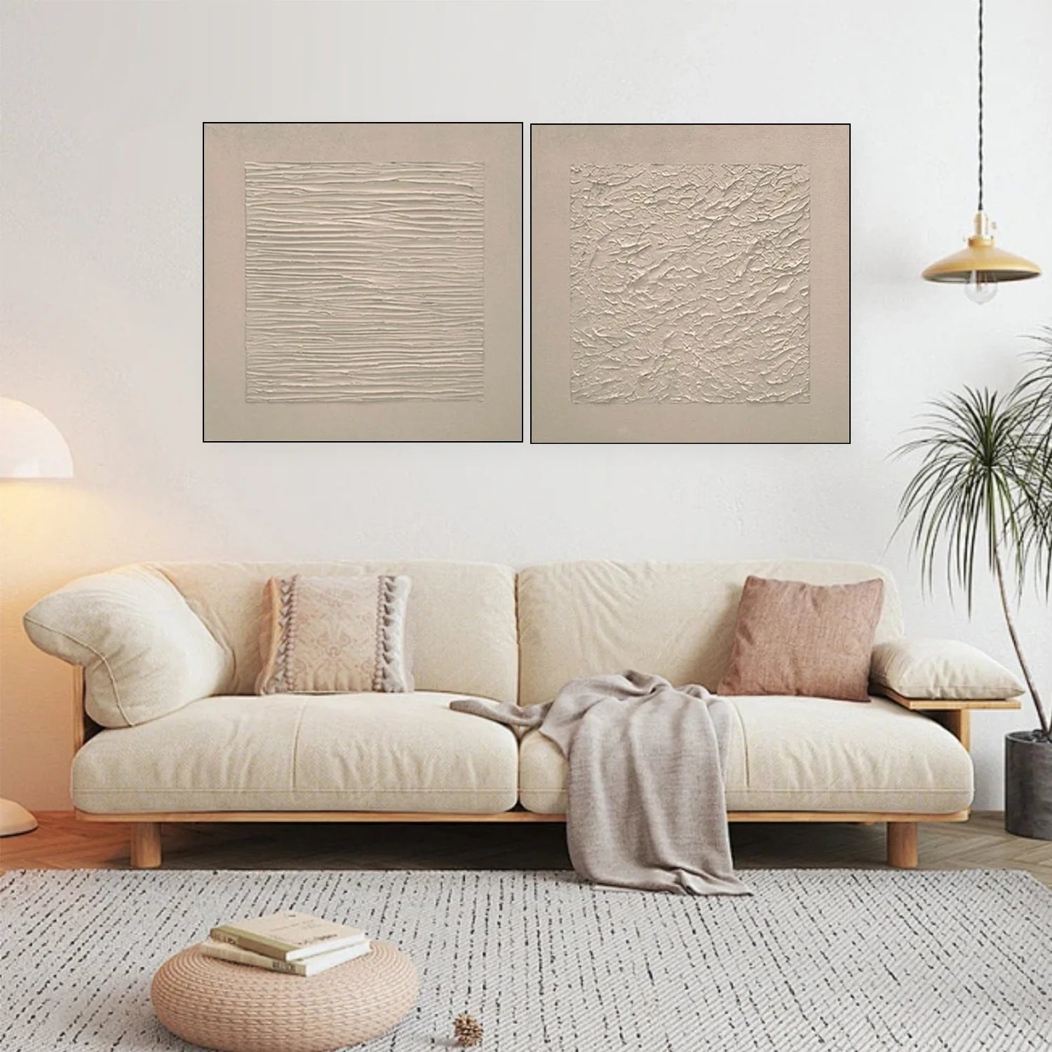 Beige Minimalist Textured Canvas Art Set of 2 #MZ105
