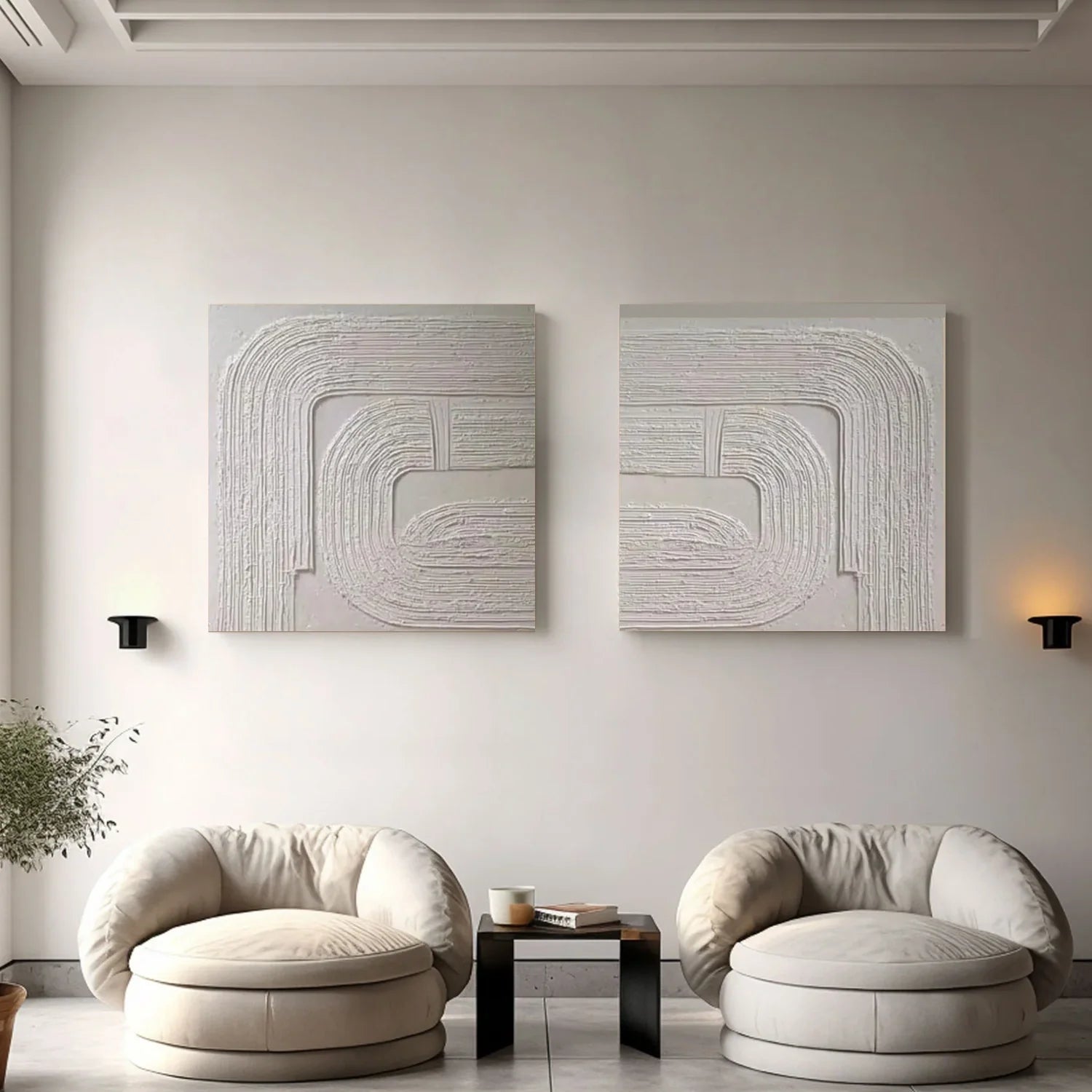 White Minimalist Textured Canvas Art Set of 2 #MZ116