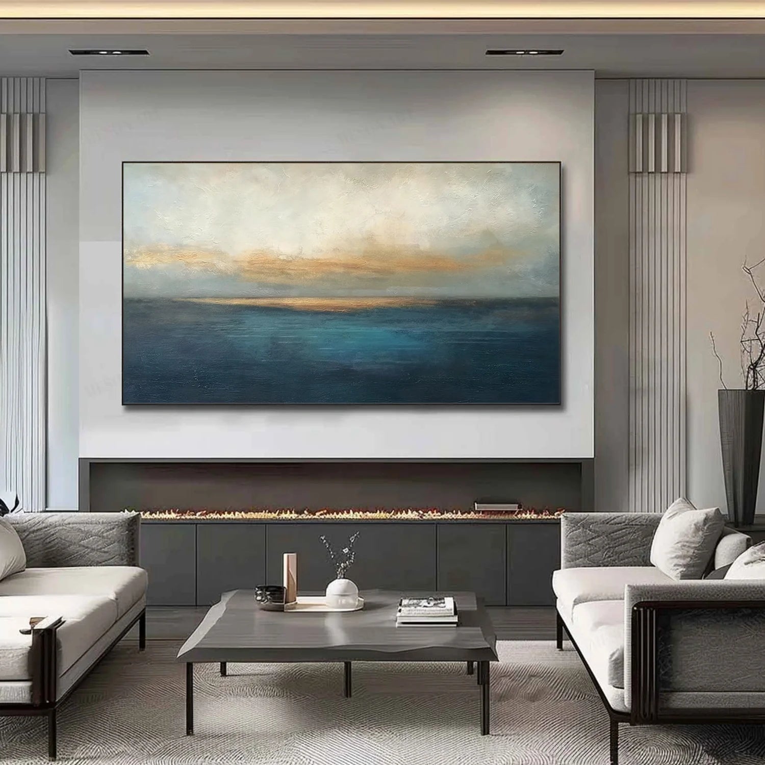 Blue and Gold Abstract Canvas Art #WS901