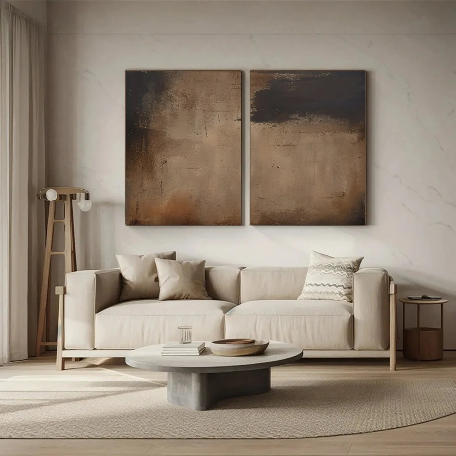 Beige and Brown Abstract Tranquility Set of 2 #WS525