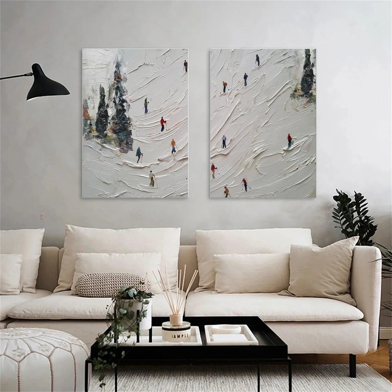 Skiing Sport Textured Wall Art Set of 2 #SA075