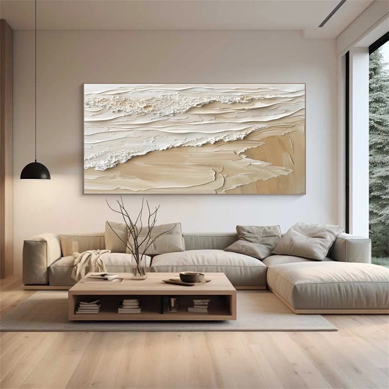 Beige and Brown Sea & Sky Abstract Textured Wall Art #MS140
