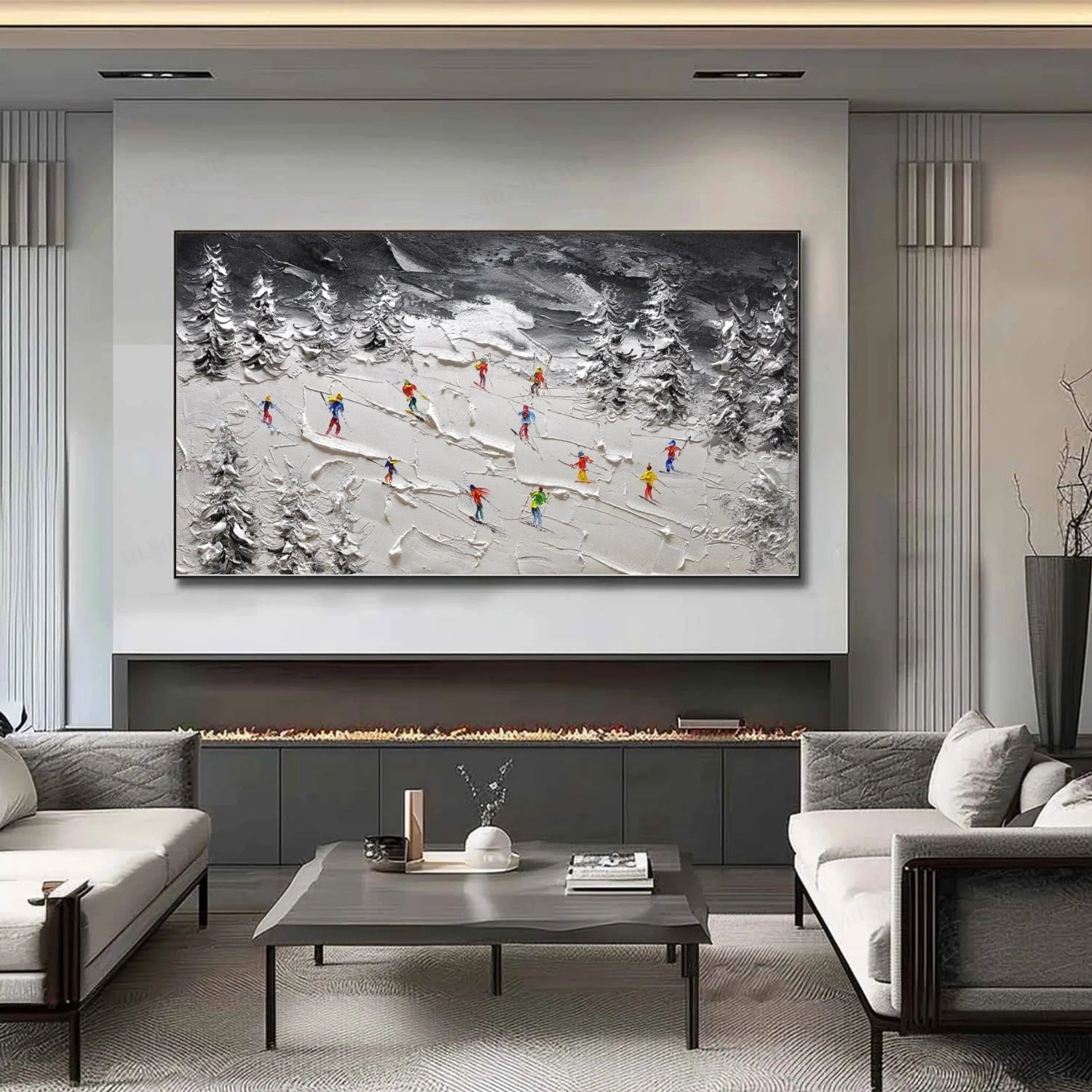 Skiing Sport Textured Wall Art #SA049
