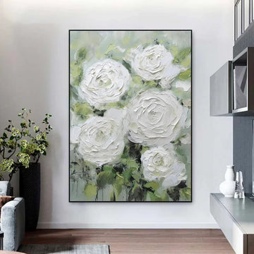 White and Green Flower & Tree Abstract Textured Wall Art #ML213