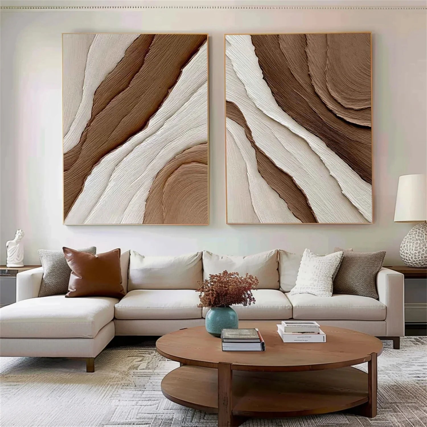 Minimalist Brown & Beige Art  Set of 2 #MB012