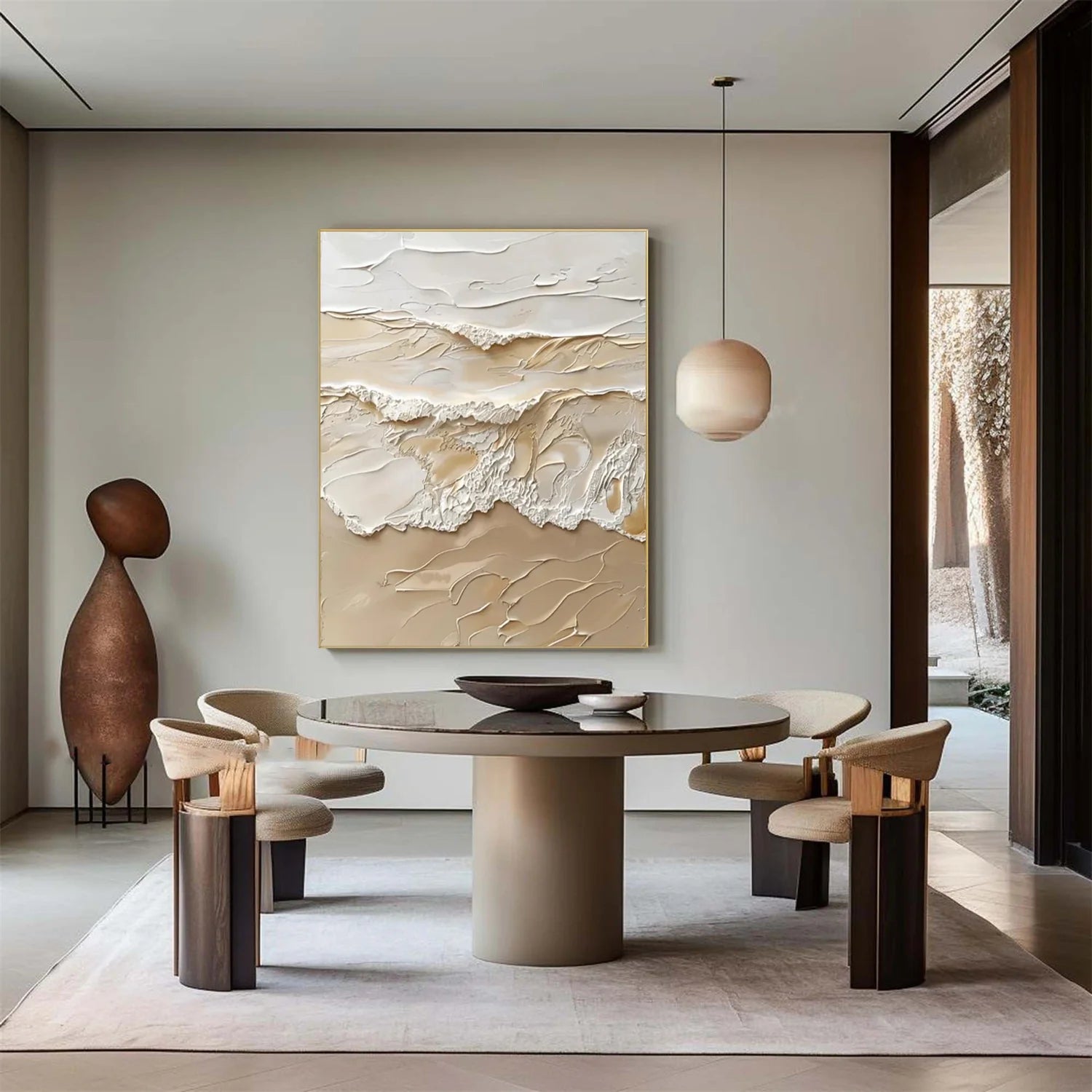 Beige and Brown Sea & Sky Abstract Textured Wall Art #MS144