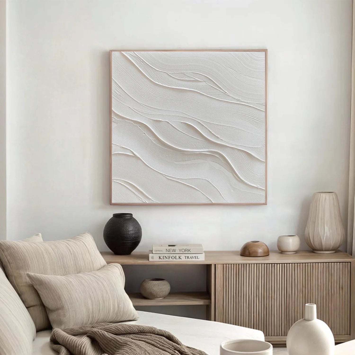 White Minimalist Textured Canvas Art #MM384