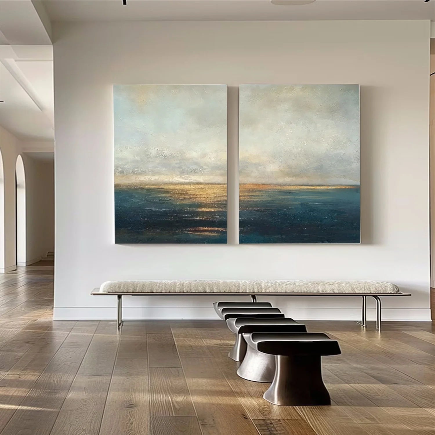 Blue and Gold Abstract Canvas Art Set of 2 #WS905