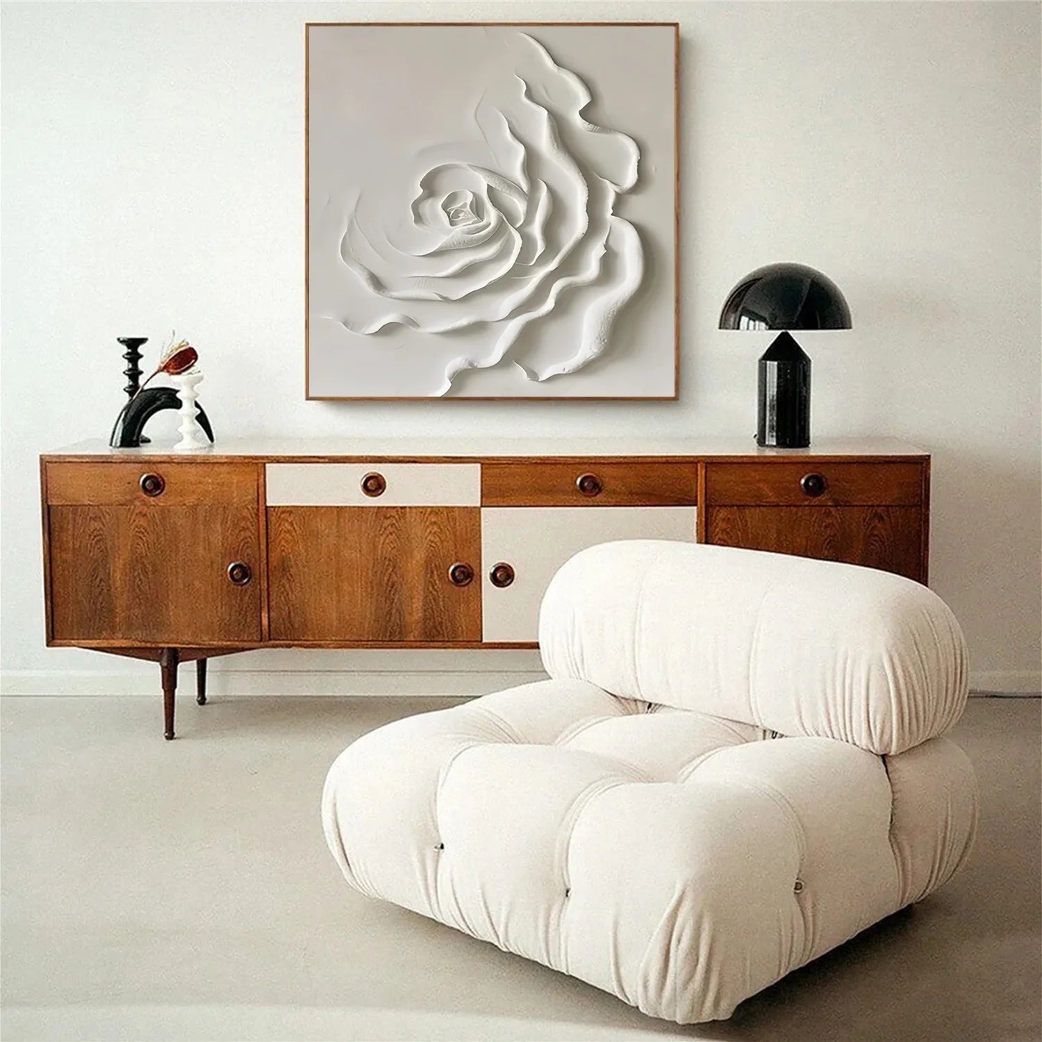 White Flower & Tree Abstract Textured Wall Art #ML135