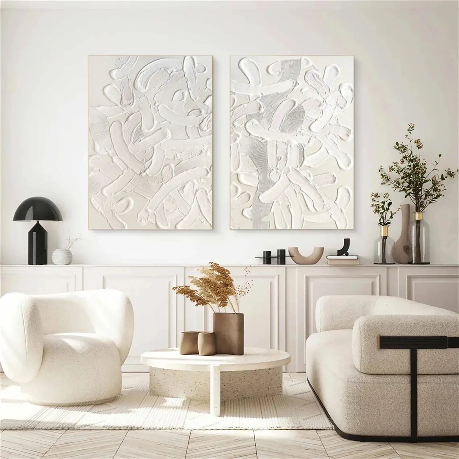 White Minimalist Textured Canvas Art Set of 2 #MM291