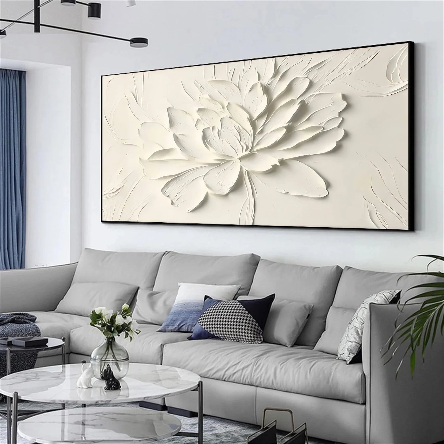 White Flower & Tree Abstract Textured Wall Art #ML138