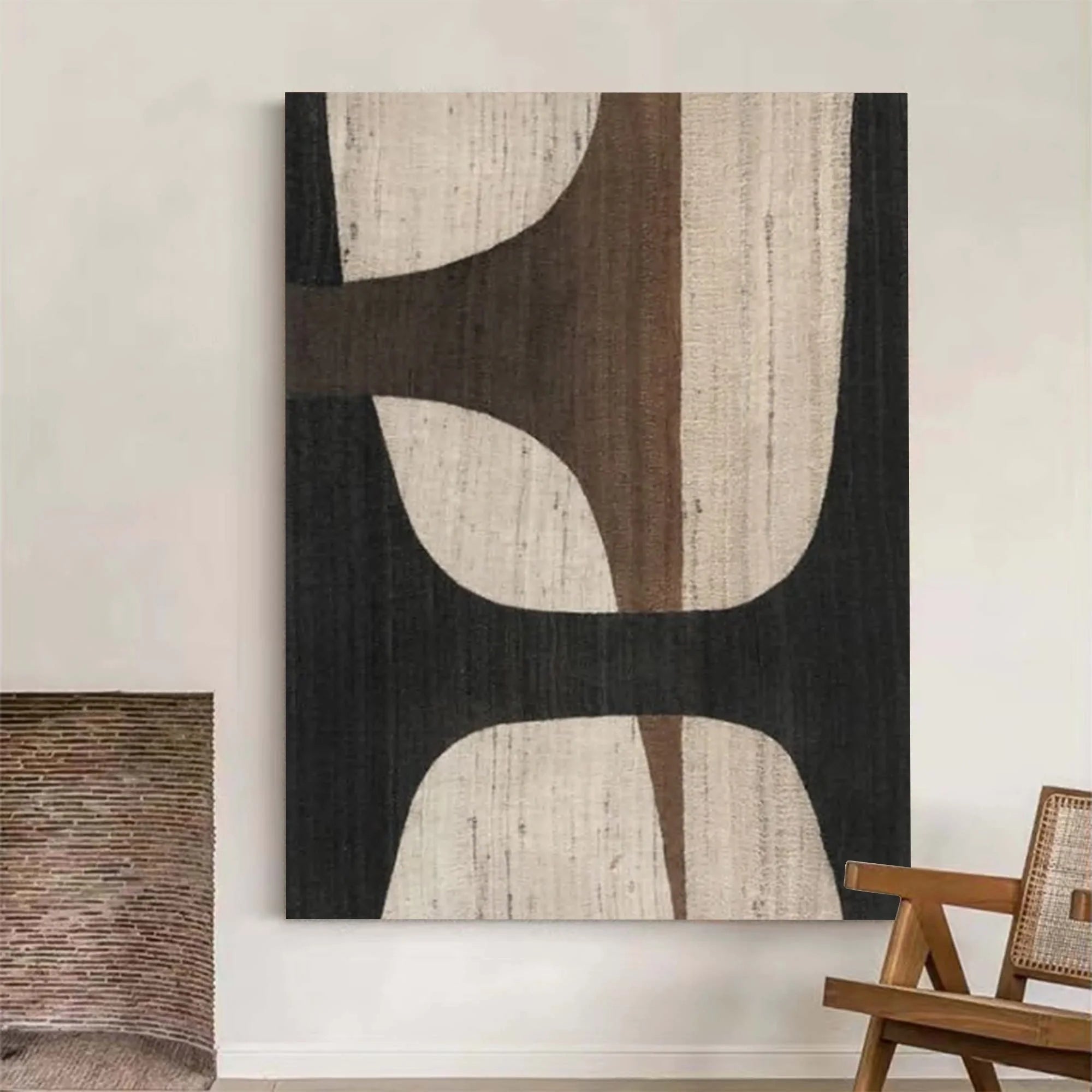 Oversize Large Wabi Sabi Abstract Painting on Canvas Minimalistic Wall Art, Black and Beige #WS018