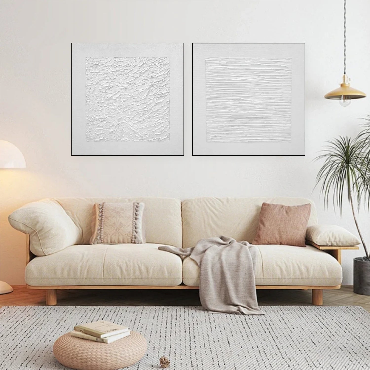 White Minimalist Textured Canvas Art Set of 2 #MZ106