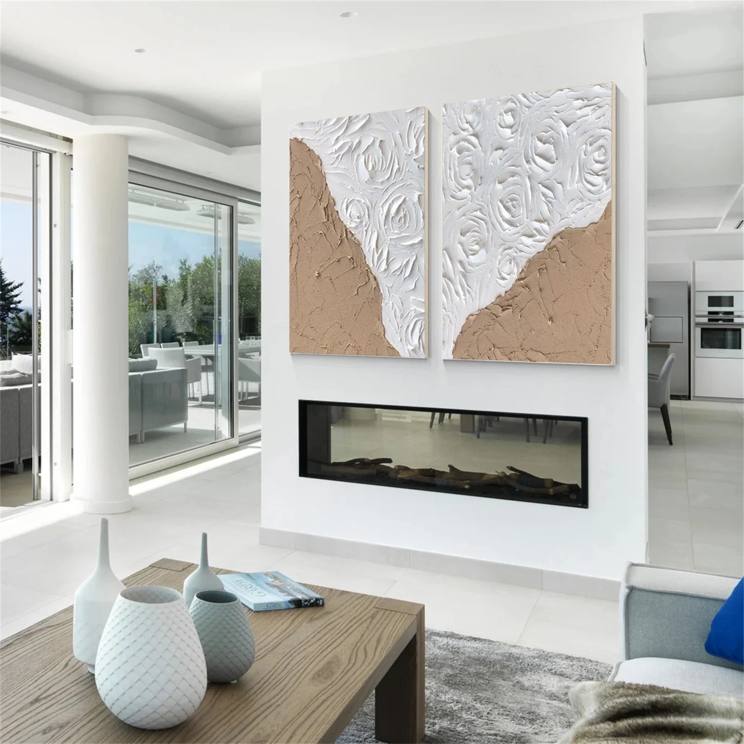 White and Brown Minimalist Textured Art Set of 2 #MM236