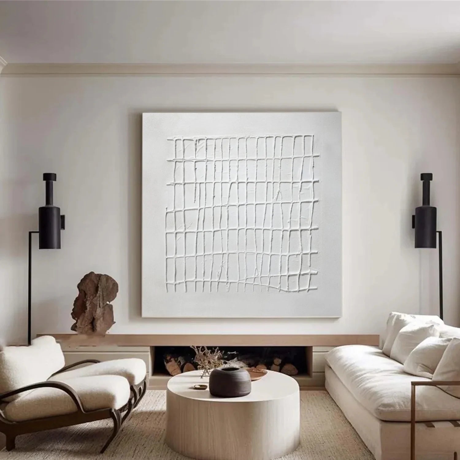 White Minimalist Textured Canvas Art #MM288