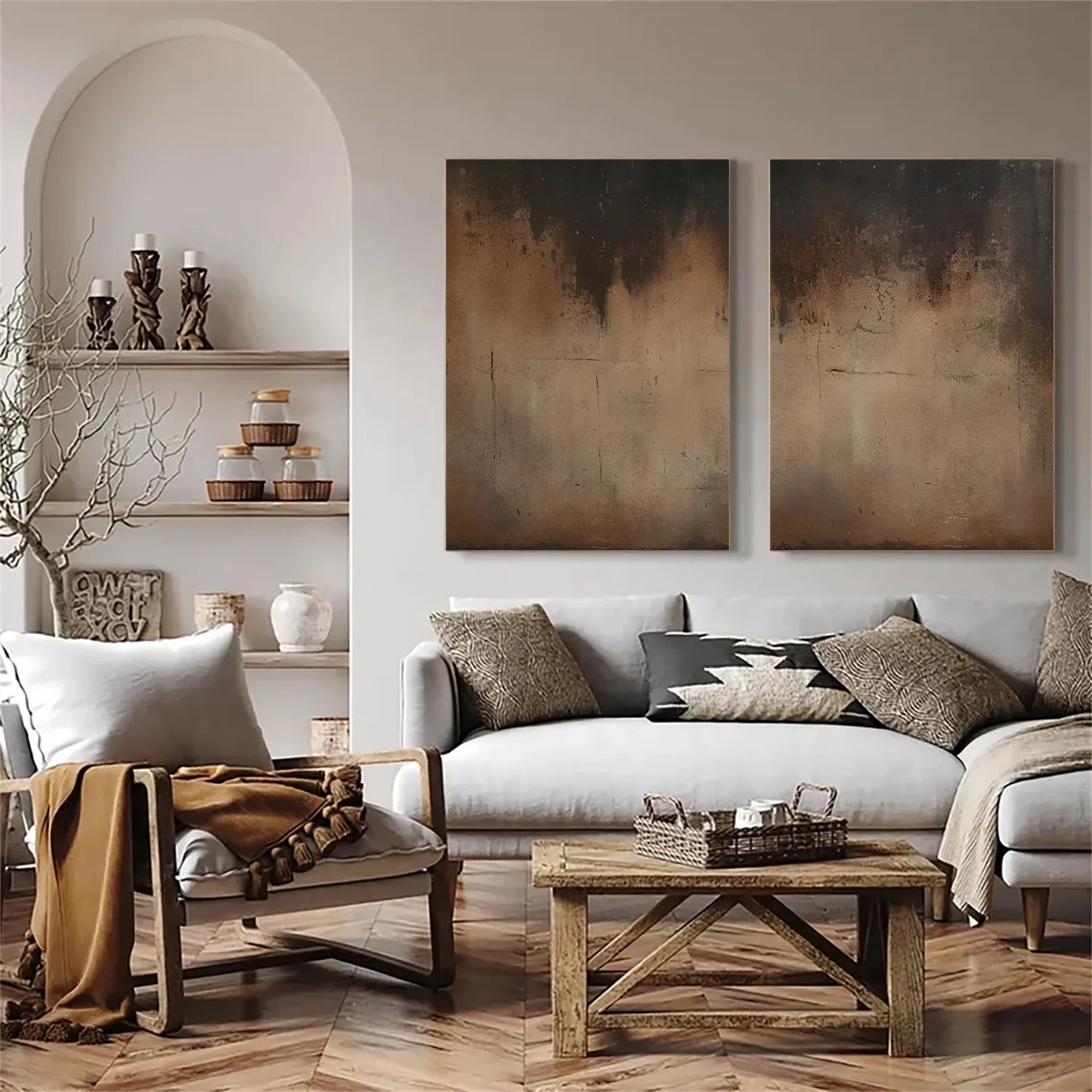 Beige and Brown Abstract Tranquility Set of 2 #WS524