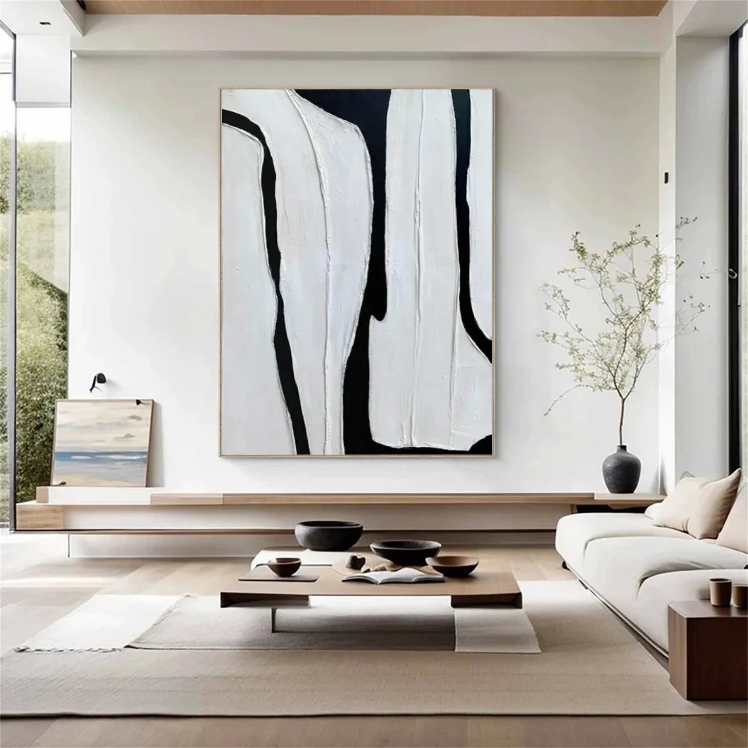 Black and White Minimalist Textured Canvas Art #MZ114