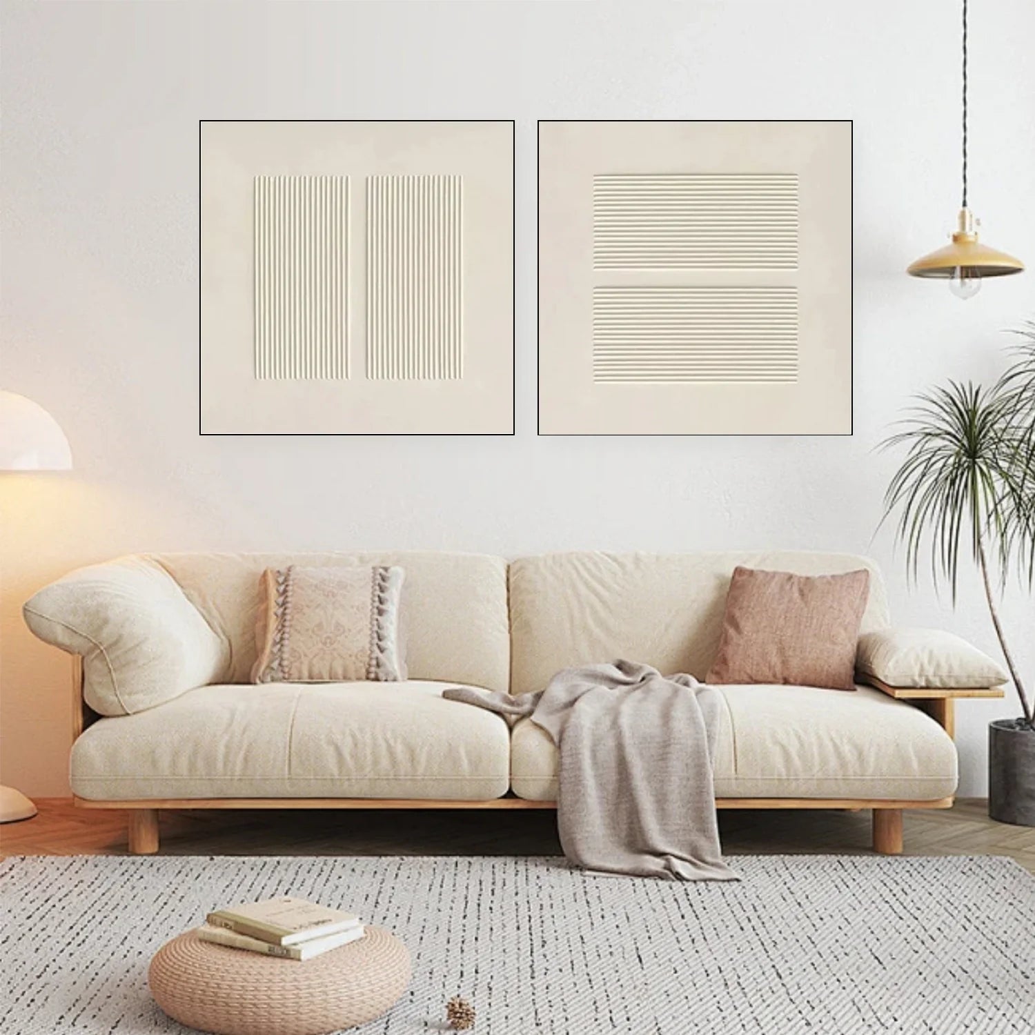 Beige Minimalist Textured Canvas Art Set of 2 #MZ108