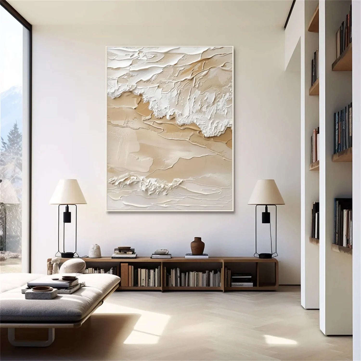 Beige and Brown Sea & Sky Abstract Textured Wall Art #MS145