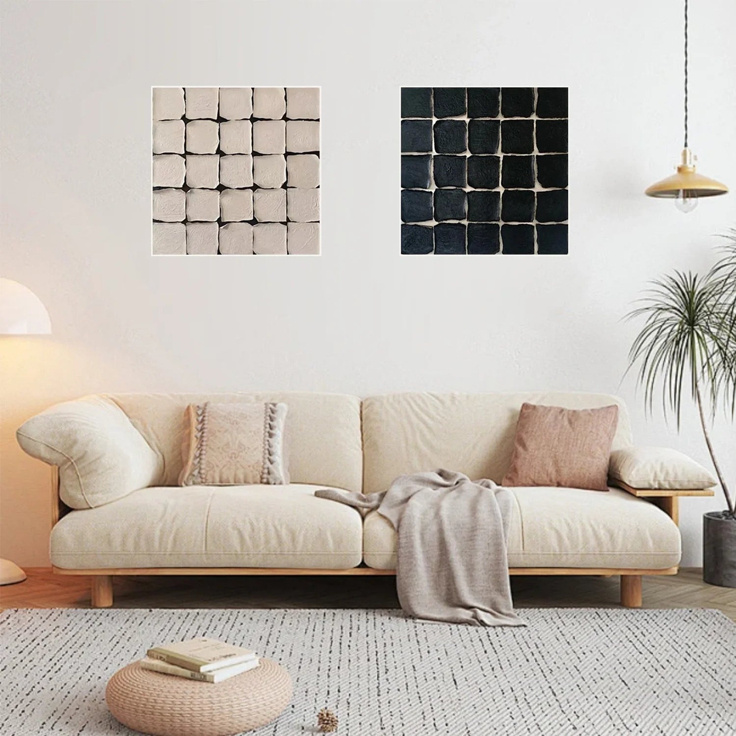Black and Beige Minimalist Textured  Canvas Art Set of 2 #MZ100