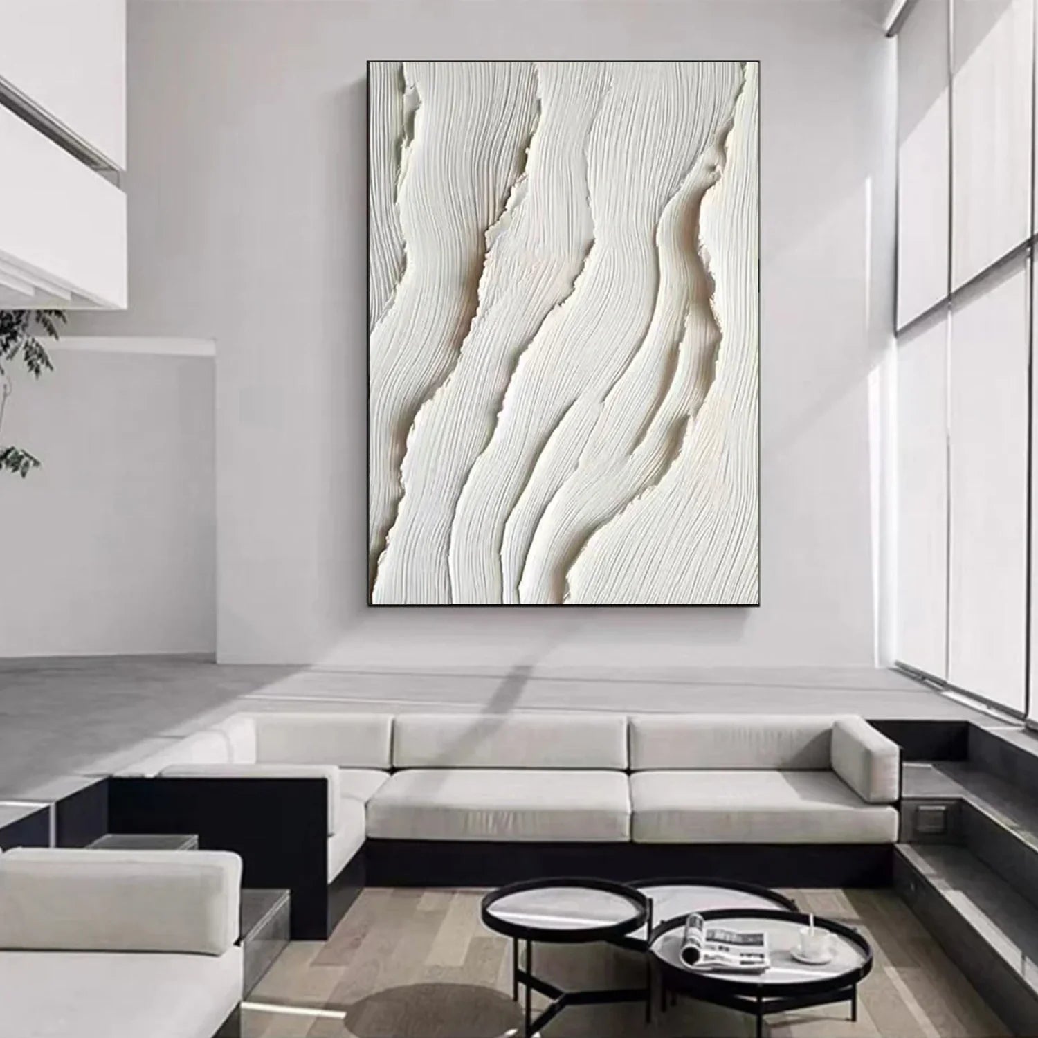 White Minimalist Textured Canvas Art #MM286