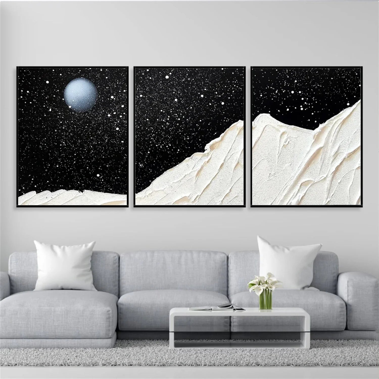 Black and White Minimalist Textured Canvas Art Set of 3 #MM269