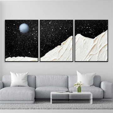 Black and White Minimalist Textured Canvas Art Set of 3 #MM269