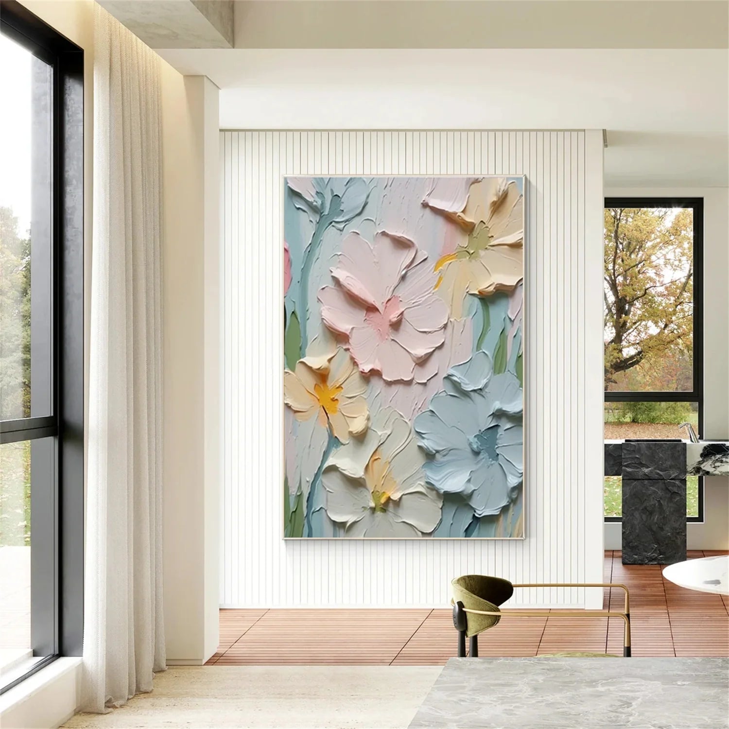 Colorful Flower & Tree Abstract Textured Wall Art #ML078