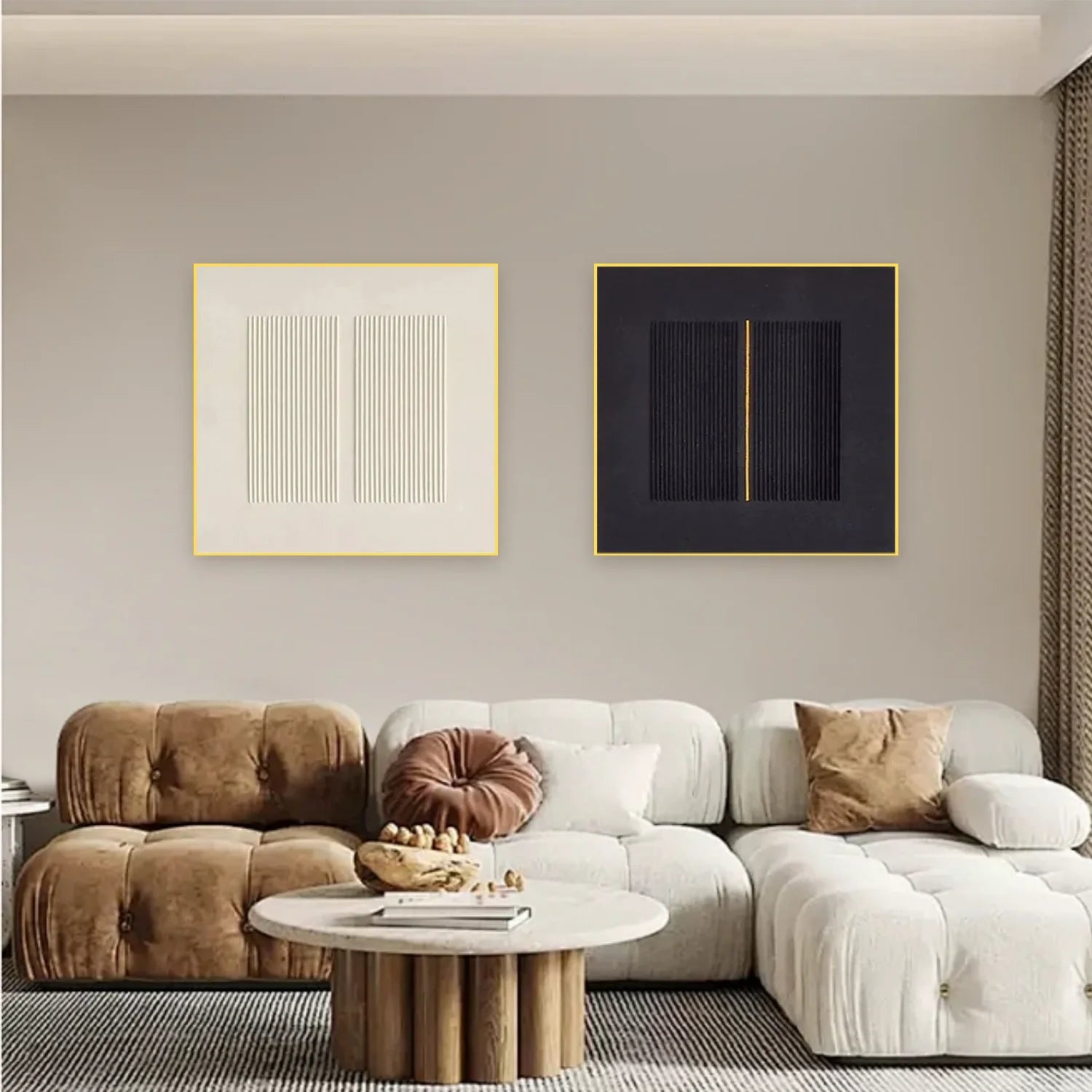 Black and White Minimalist Textured Canvas Art Set of 2 #MZ102