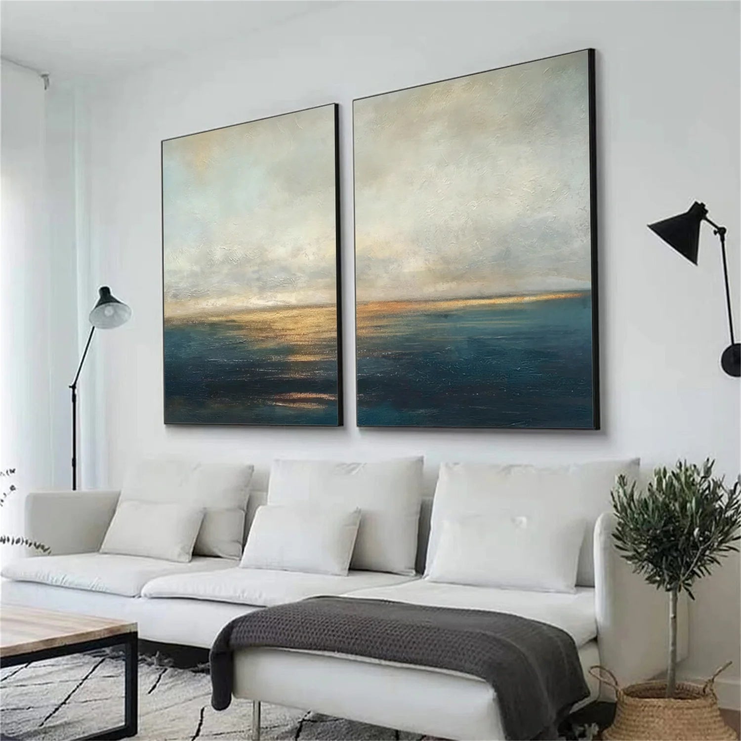 Blue and Gold Abstract Canvas Art Set of 2 #WS905