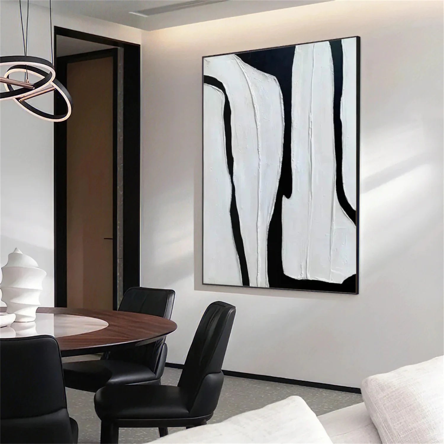 Black and White Minimalist Textured Canvas Art #MZ114