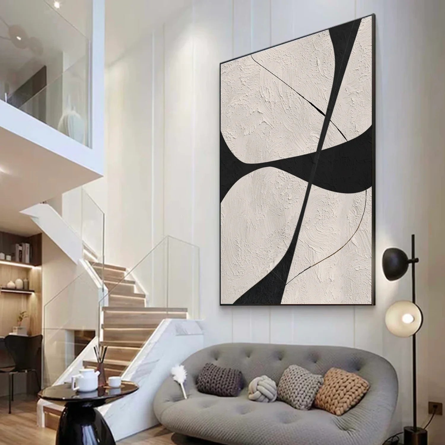 Beige & Black Abstract Textured Canvas Art #WS782