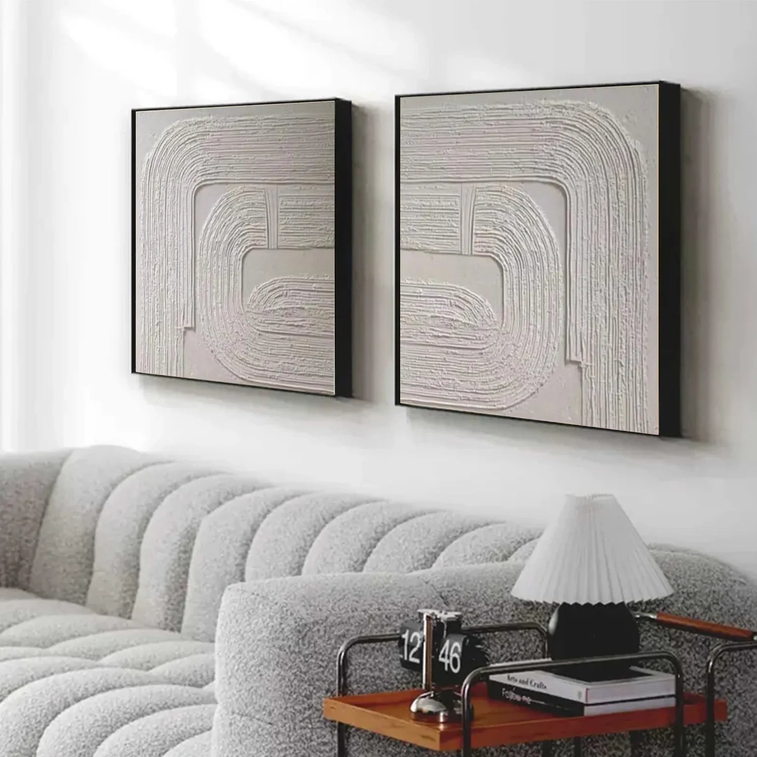 White Minimalist Textured Canvas Art Set of 2 #MZ116