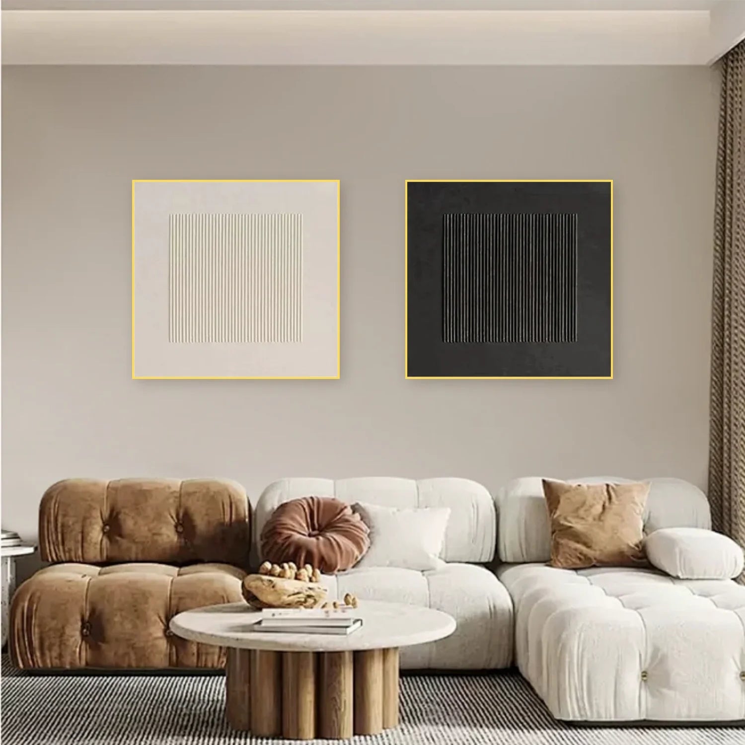 Black and White Minimalist Textured Canvas Art Set of 2 #MZ101