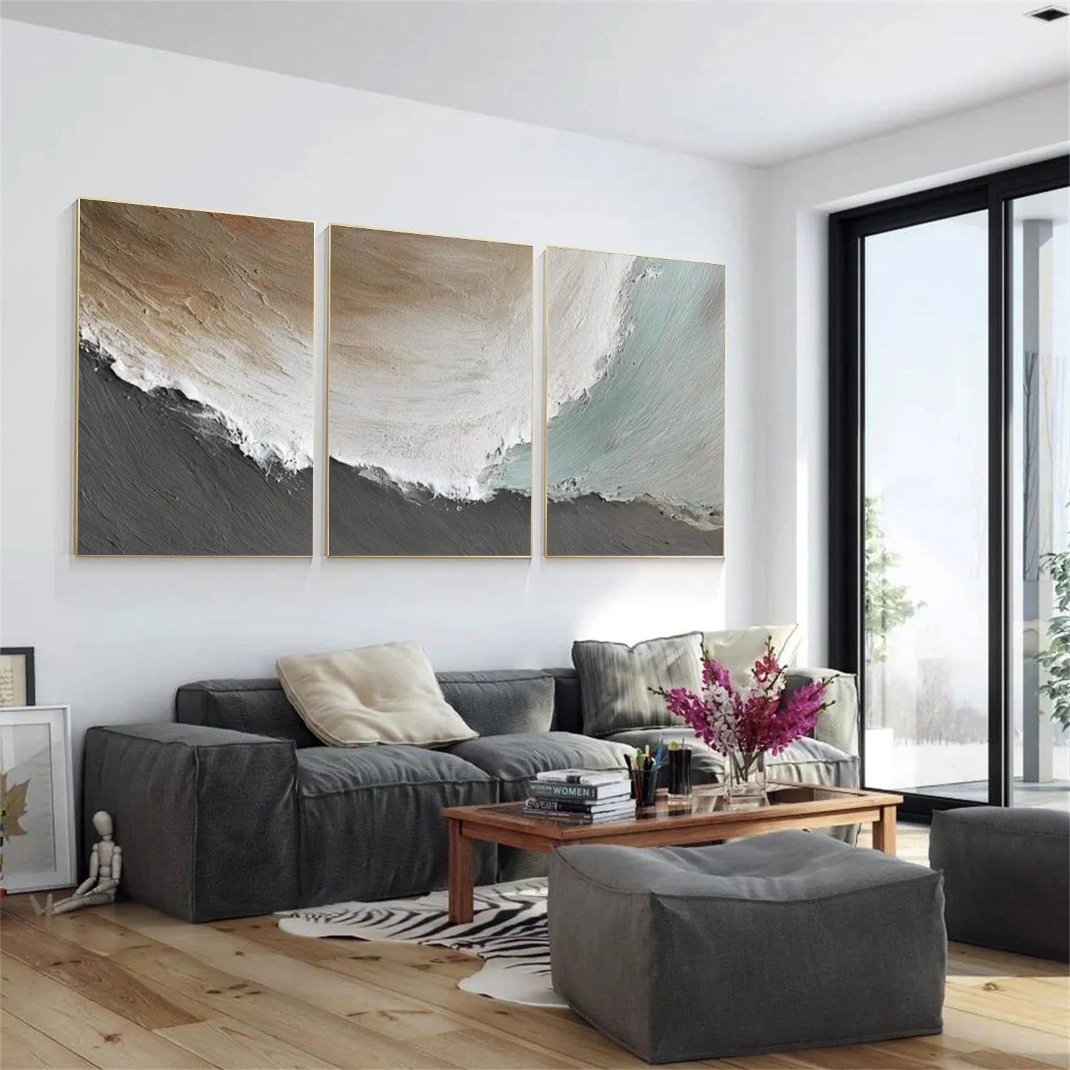 Sea & Sky Abstract Textured Wall Art Set of 3 #MS266