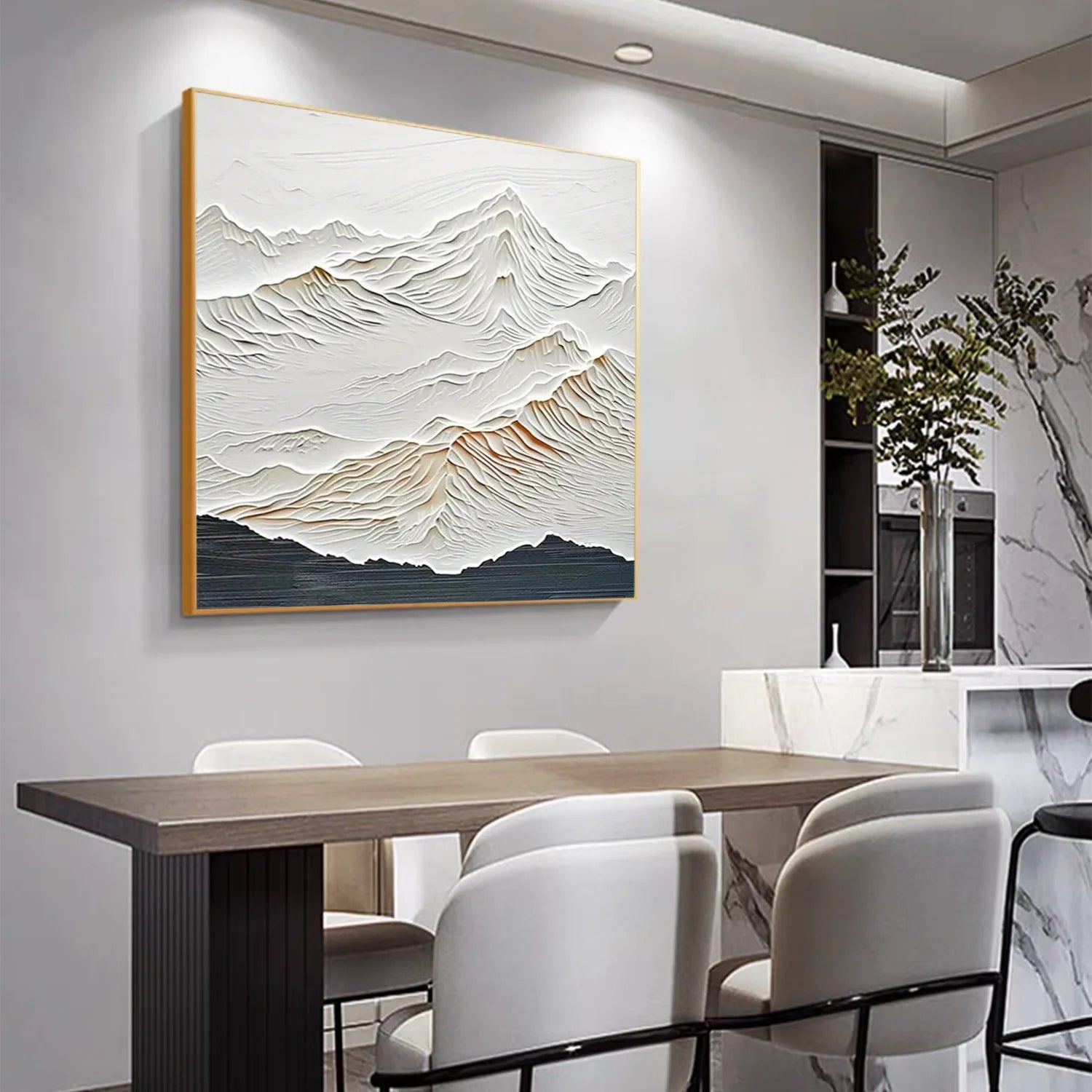 White Minimalistic Mountain Textured Art #MM221