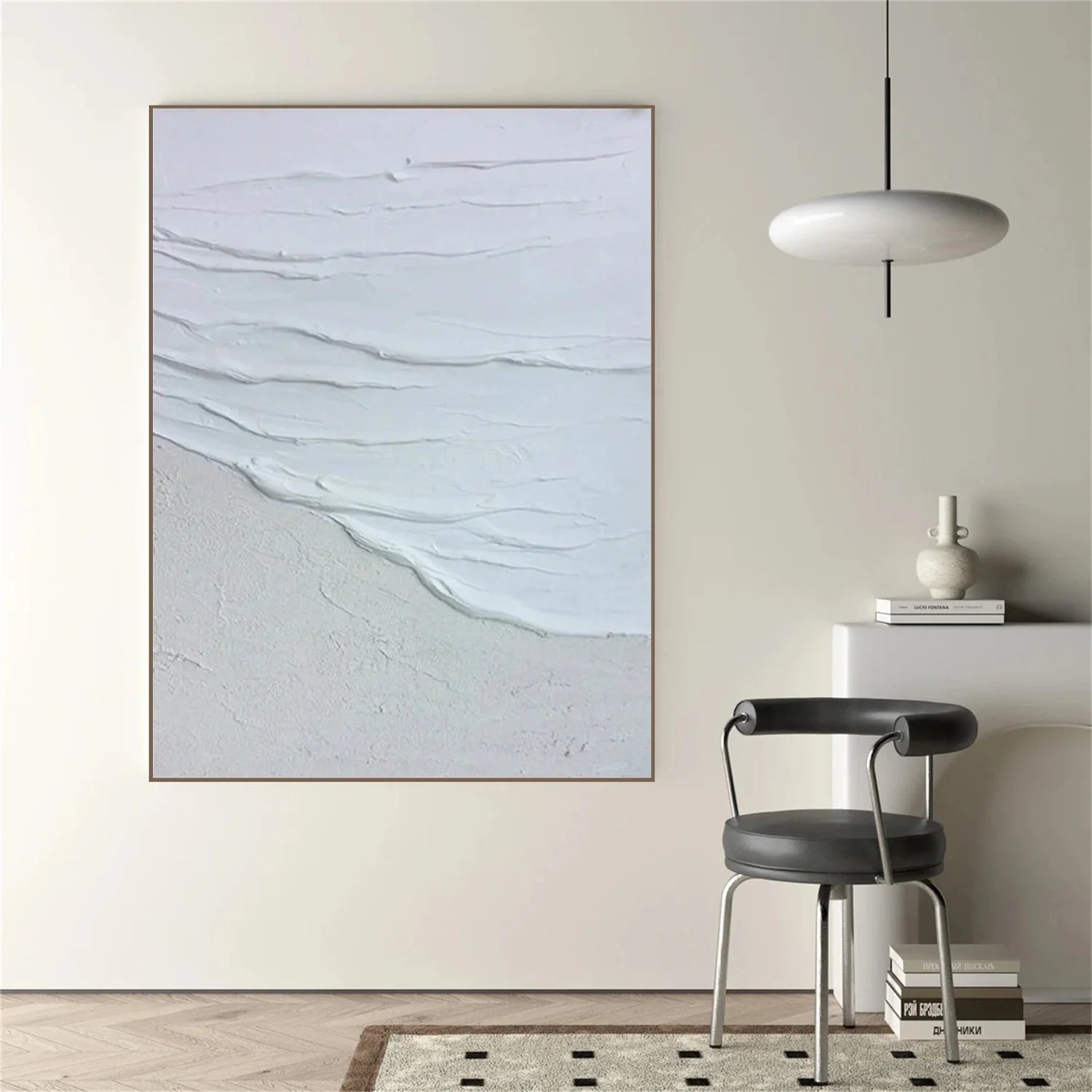 White Minimalist Textured Canvas Art #MM258