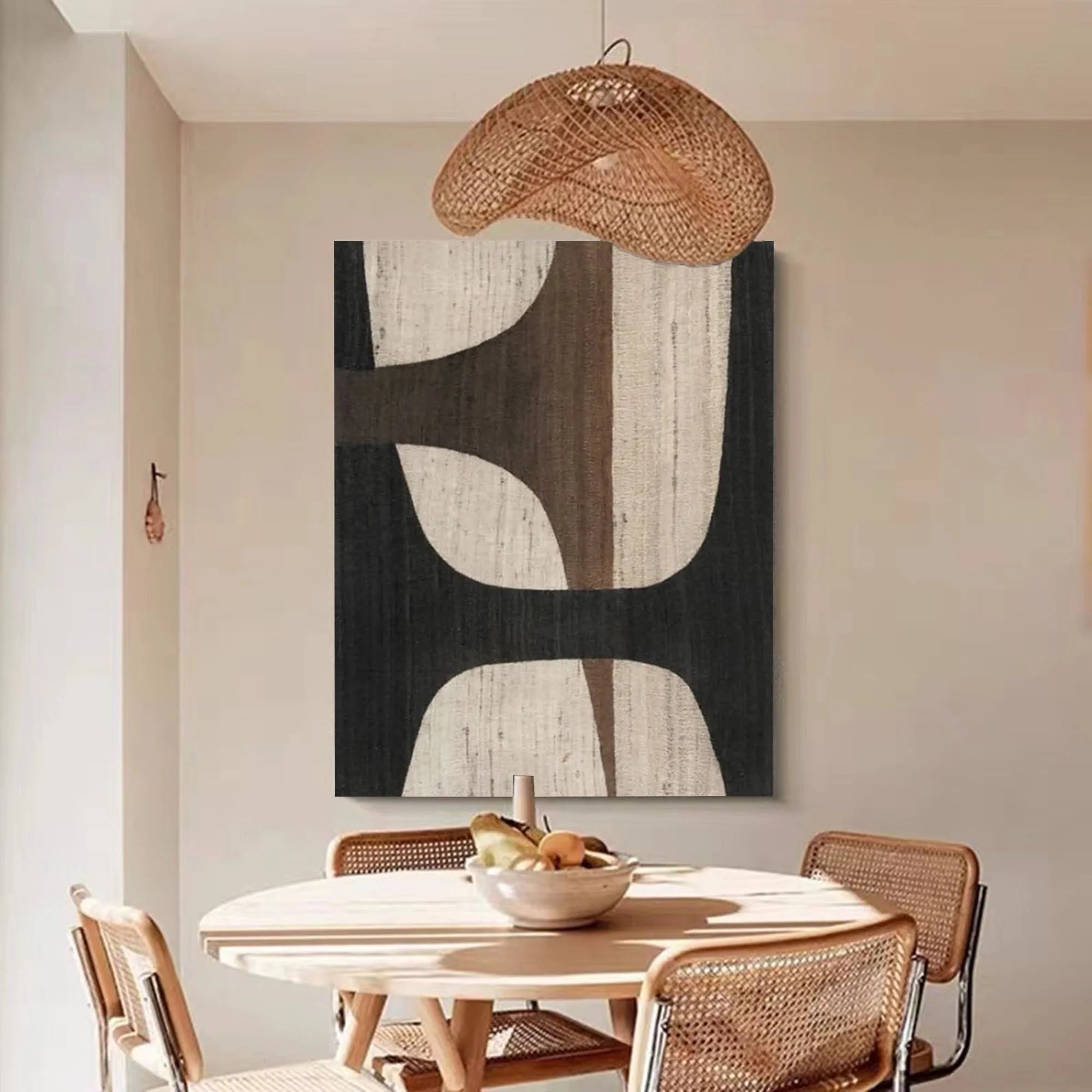 Oversize Large Wabi Sabi Abstract Painting on Canvas Minimalistic Wall Art, Black and Beige #WS018