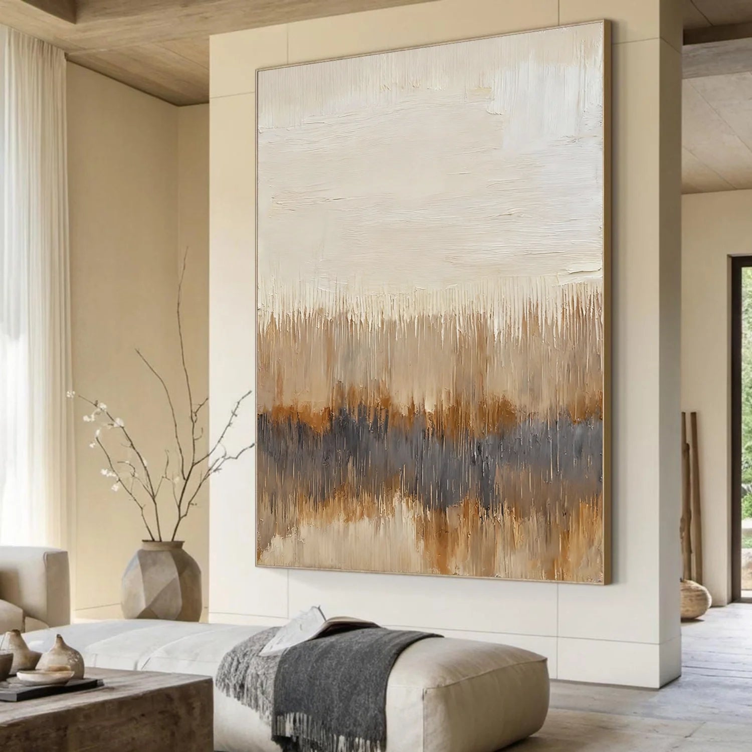 Beige and Brown Abstract Canvas Art #WS894